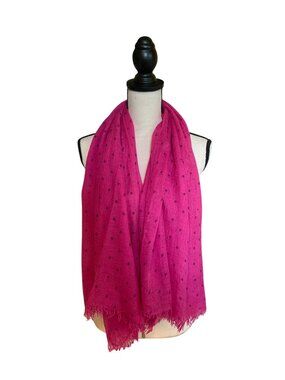 Collection Eighteen Women Rectangle Pink Polka Dot Fringe Scarf Boho Sheer Wrap